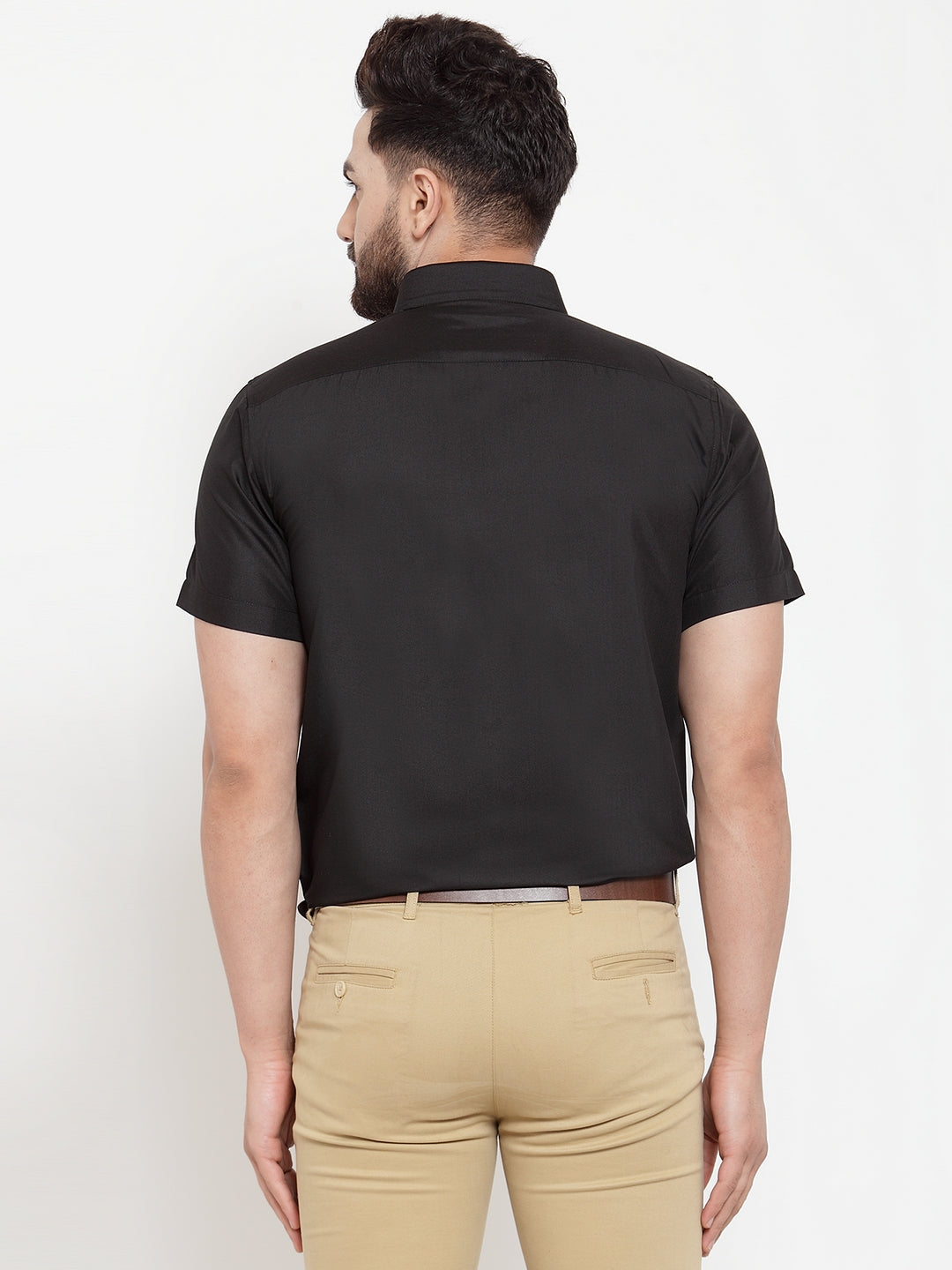 Jainish Black Men's Cotton Half Sleeves Solid Formal Shirts ( SF 754Black ) | Grocsy