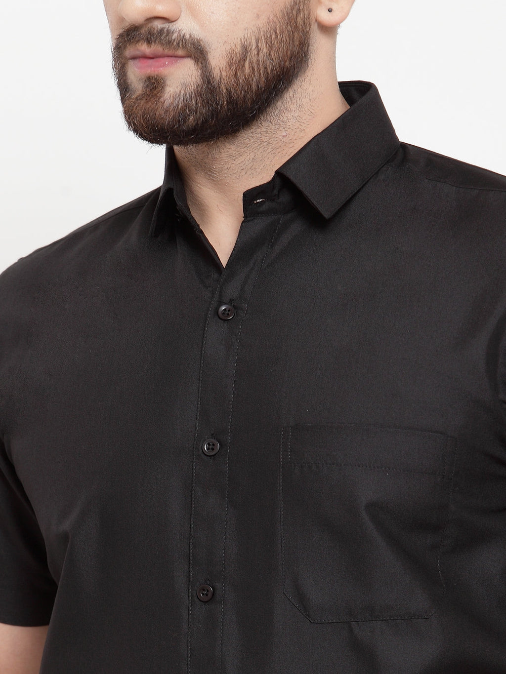 Jainish Black Men's Cotton Half Sleeves Solid Formal Shirts ( SF 754Black ) | Grocsy