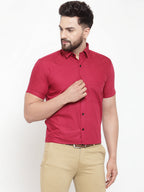 Jainish Maroon Men's Cotton Half Sleeves Solid Formal Shirts ( SF 754Mehroon ) | Grocsy