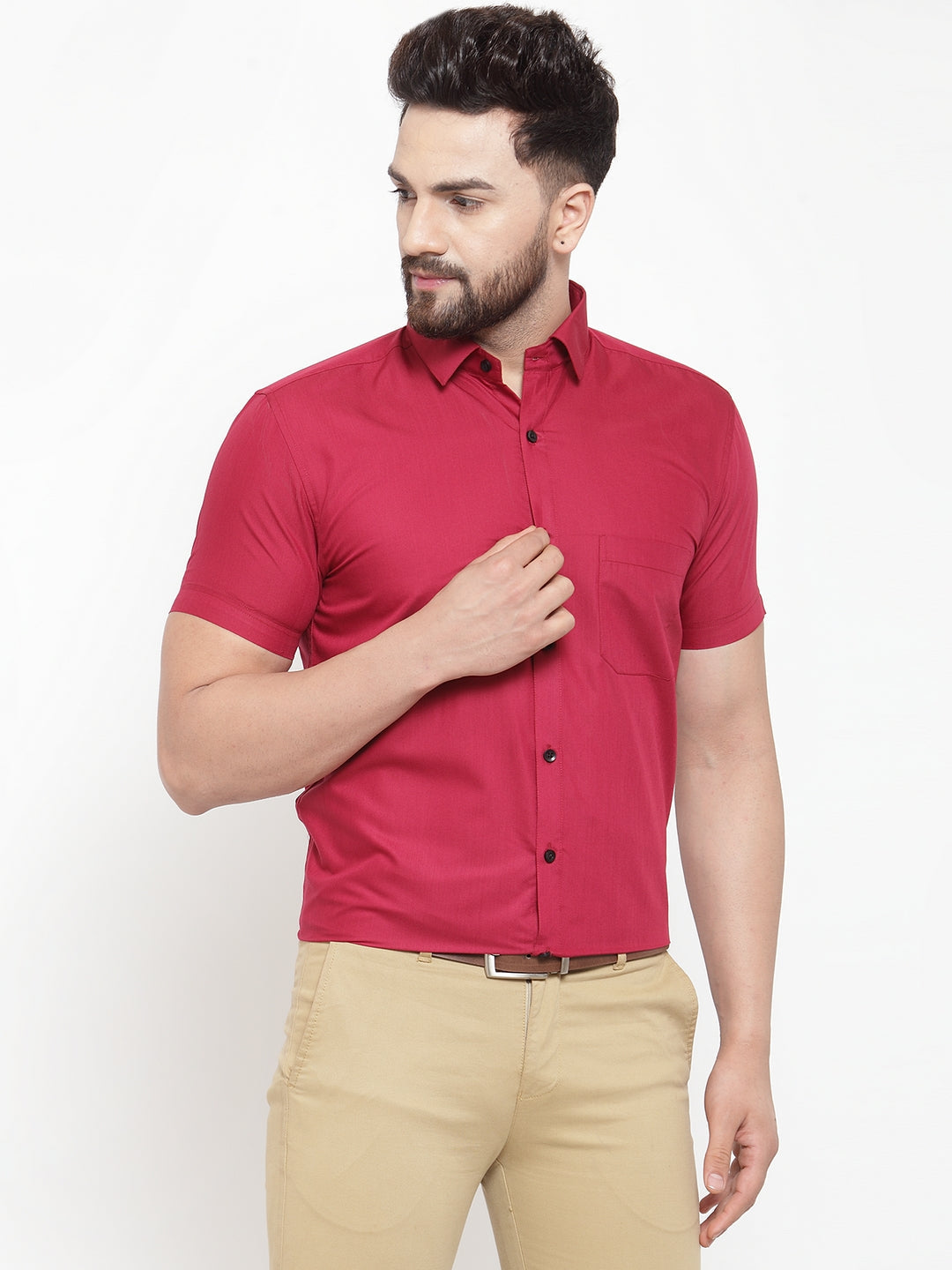Jainish Maroon Men's Cotton Half Sleeves Solid Formal Shirts ( SF 754Mehroon ) | Grocsy