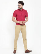 Jainish Maroon Men's Cotton Half Sleeves Solid Formal Shirts ( SF 754Mehroon ) | Grocsy