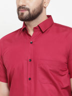Jainish Maroon Men's Cotton Half Sleeves Solid Formal Shirts ( SF 754Mehroon ) | Grocsy