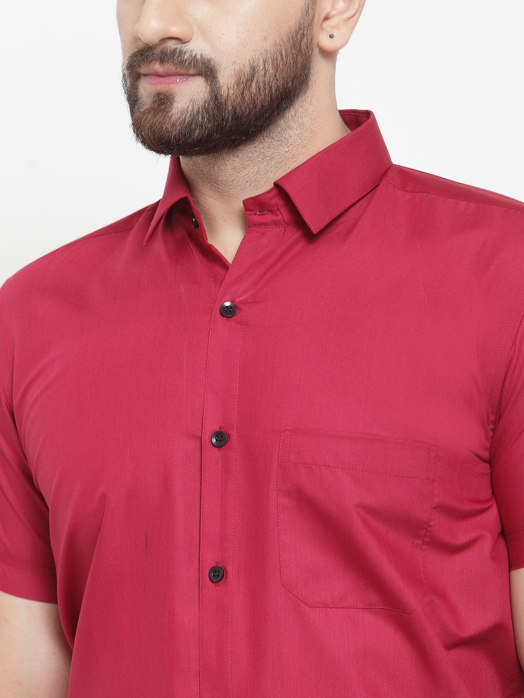 Jainish Maroon Men's Cotton Half Sleeves Solid Formal Shirts ( SF 754Mehroon ) | Grocsy