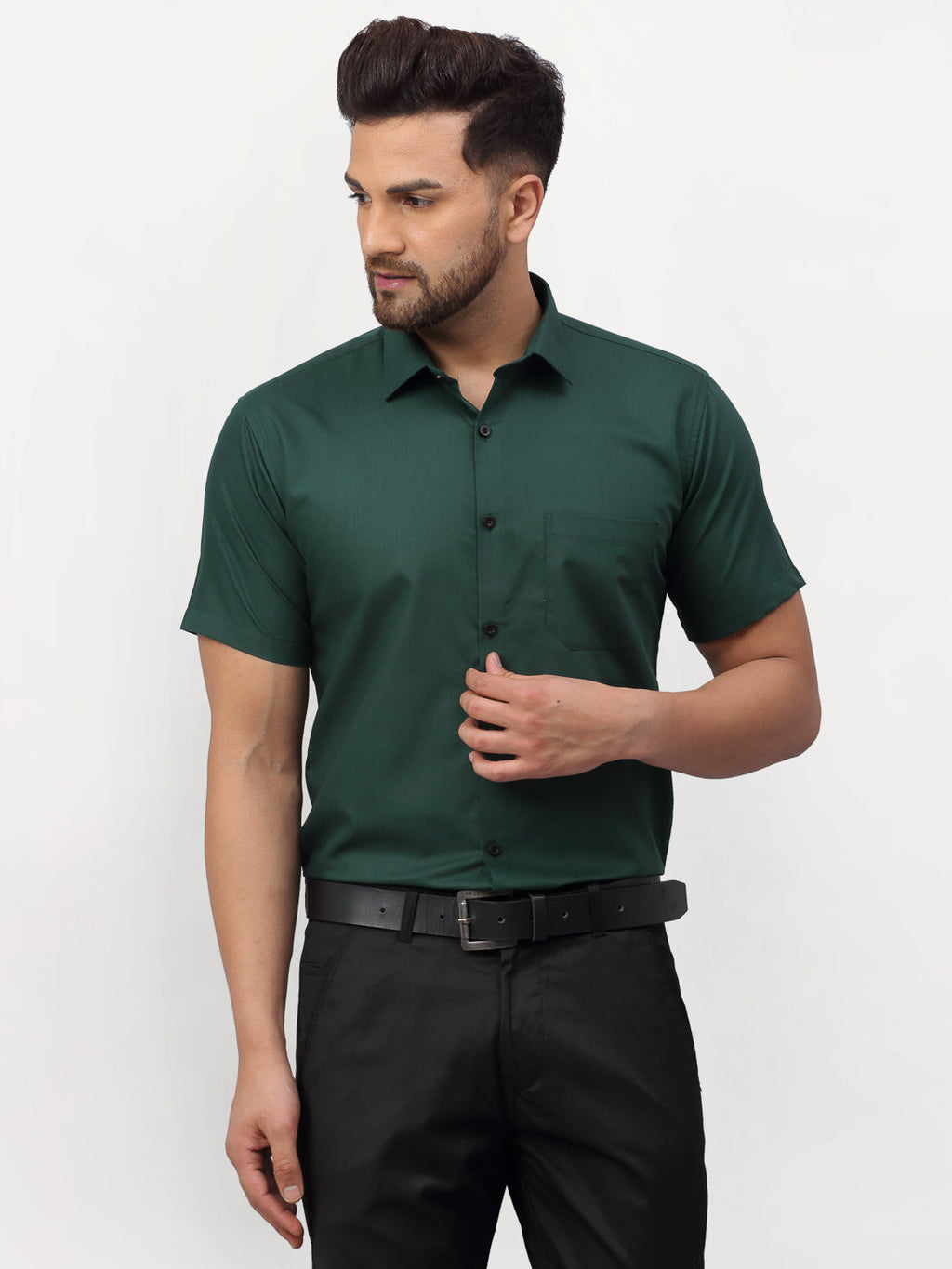 Jainish Olive Men's Cotton Half Sleeves Solid Formal Shirts ( SF 754Olive ) | Grocsy