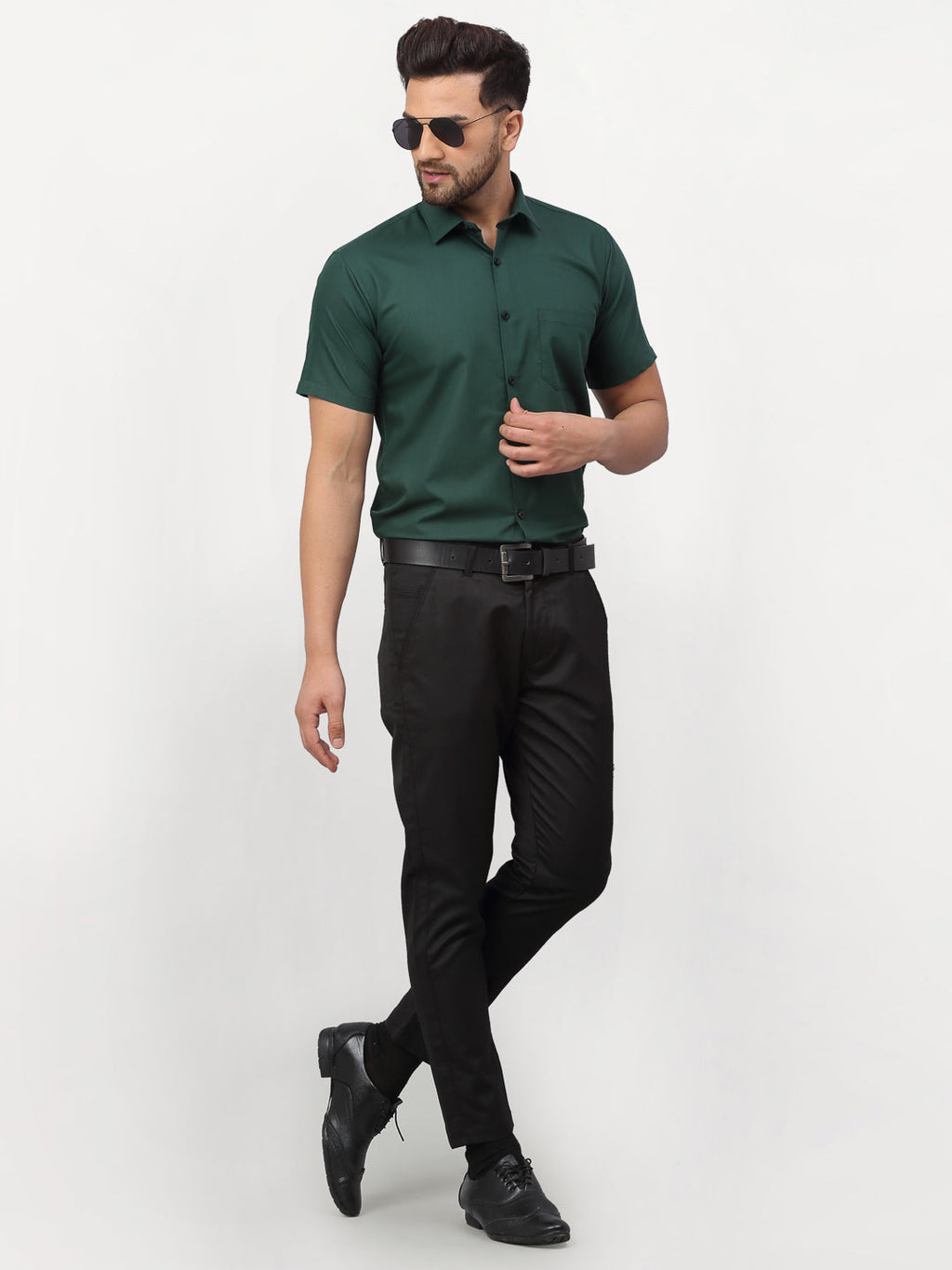 Jainish Olive Men's Cotton Half Sleeves Solid Formal Shirts ( SF 754Olive ) | Grocsy