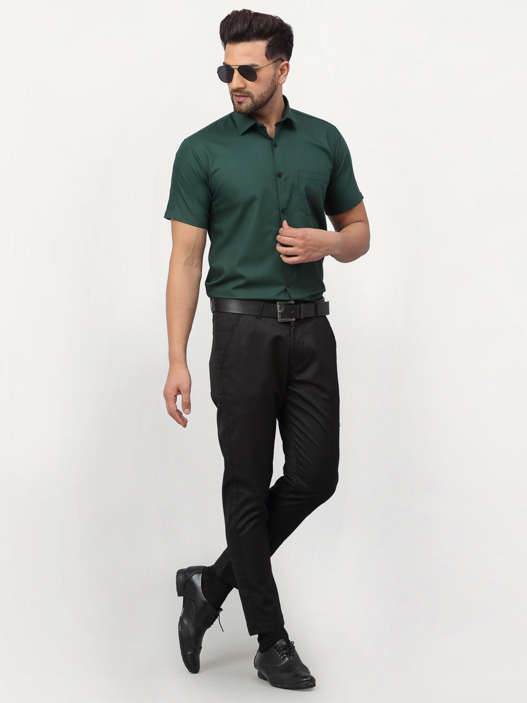 Jainish Olive Men's Cotton Half Sleeves Solid Formal Shirts ( SF 754Olive ) | Grocsy
