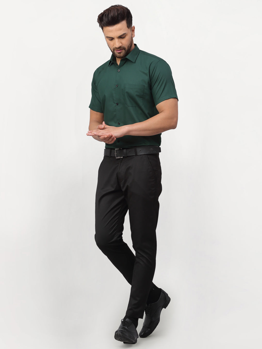 Jainish Olive Men's Cotton Half Sleeves Solid Formal Shirts ( SF 754Olive ) | Grocsy