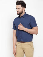 Jainish Blue Men's Cotton Half Sleeves Solid Formal Shirts ( SF 754Peacock ) | Grocsy