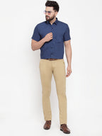 Jainish Blue Men's Cotton Half Sleeves Solid Formal Shirts ( SF 754Peacock ) | Grocsy