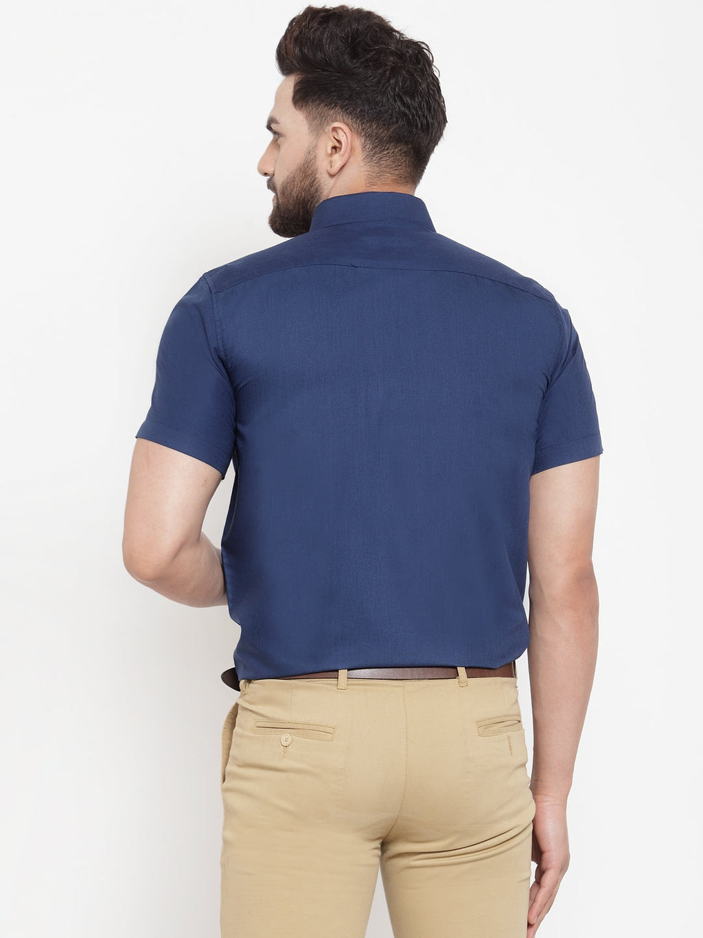 Jainish Blue Men's Cotton Half Sleeves Solid Formal Shirts ( SF 754Peacock ) | Grocsy