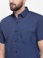 Jainish Blue Men's Cotton Half Sleeves Solid Formal Shirts ( SF 754Peacock ) | Grocsy