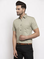 Jainish Green Men's Cotton Half Sleeves Solid Formal Shirts ( SF 754Pista ) | Grocsy