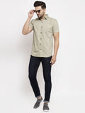 Jainish Green Men's Cotton Half Sleeves Solid Formal Shirts ( SF 754Pista ) | Grocsy