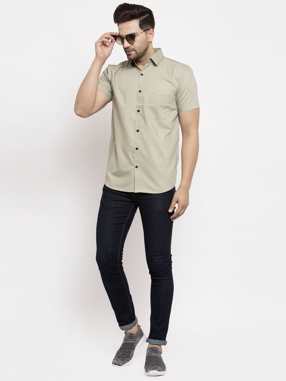 Jainish Green Men's Cotton Half Sleeves Solid Formal Shirts ( SF 754Pista ) | Grocsy