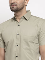 Jainish Green Men's Cotton Half Sleeves Solid Formal Shirts ( SF 754Pista ) | Grocsy