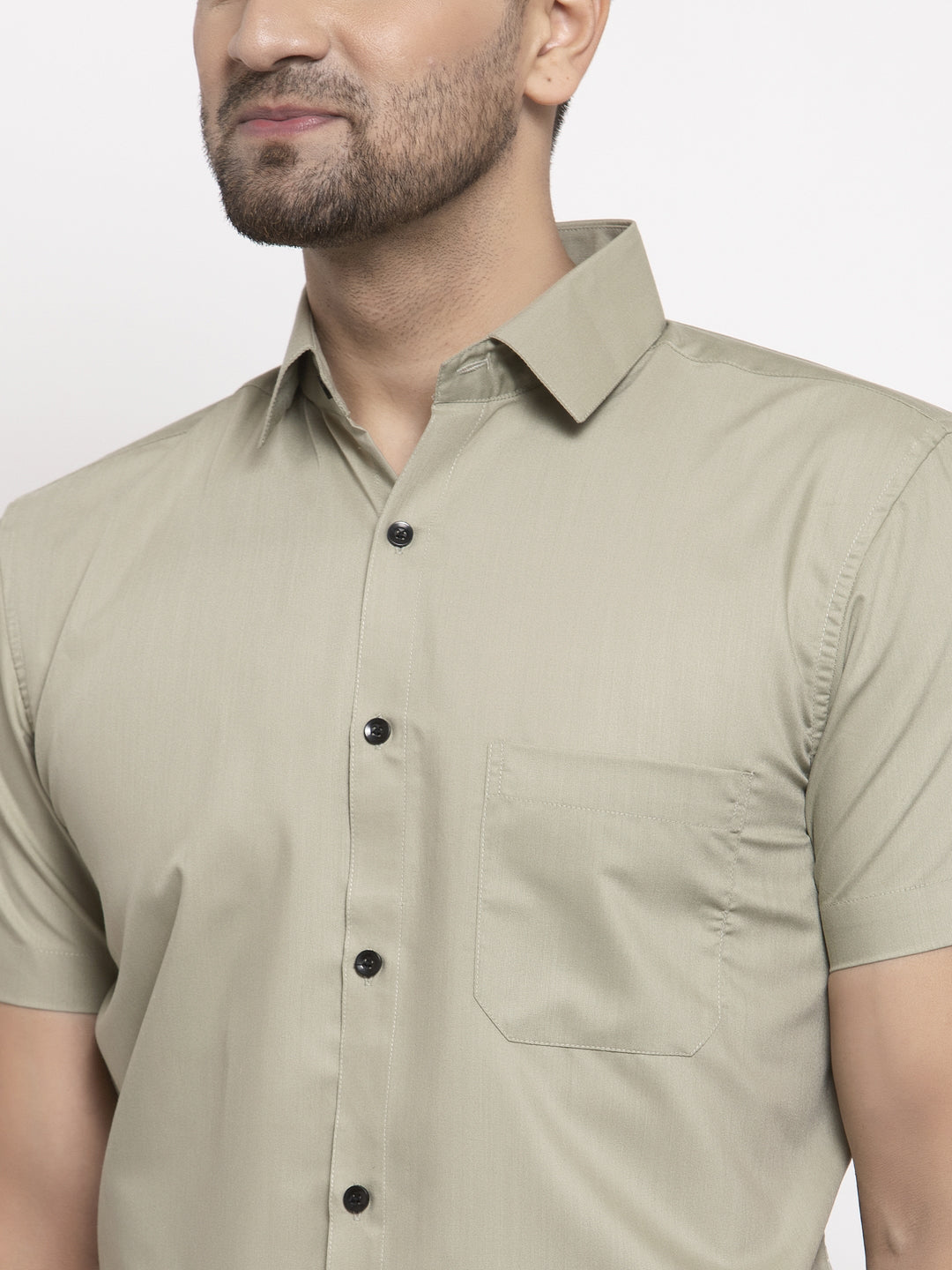 Jainish Green Men's Cotton Half Sleeves Solid Formal Shirts ( SF 754Pista ) | Grocsy