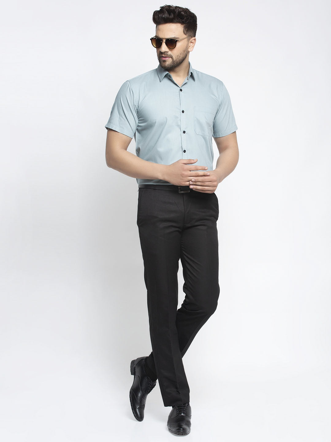Jainish Green Men's Cotton Half Sleeves Solid Formal Shirts ( SF 754Sea-Green ) | Grocsy