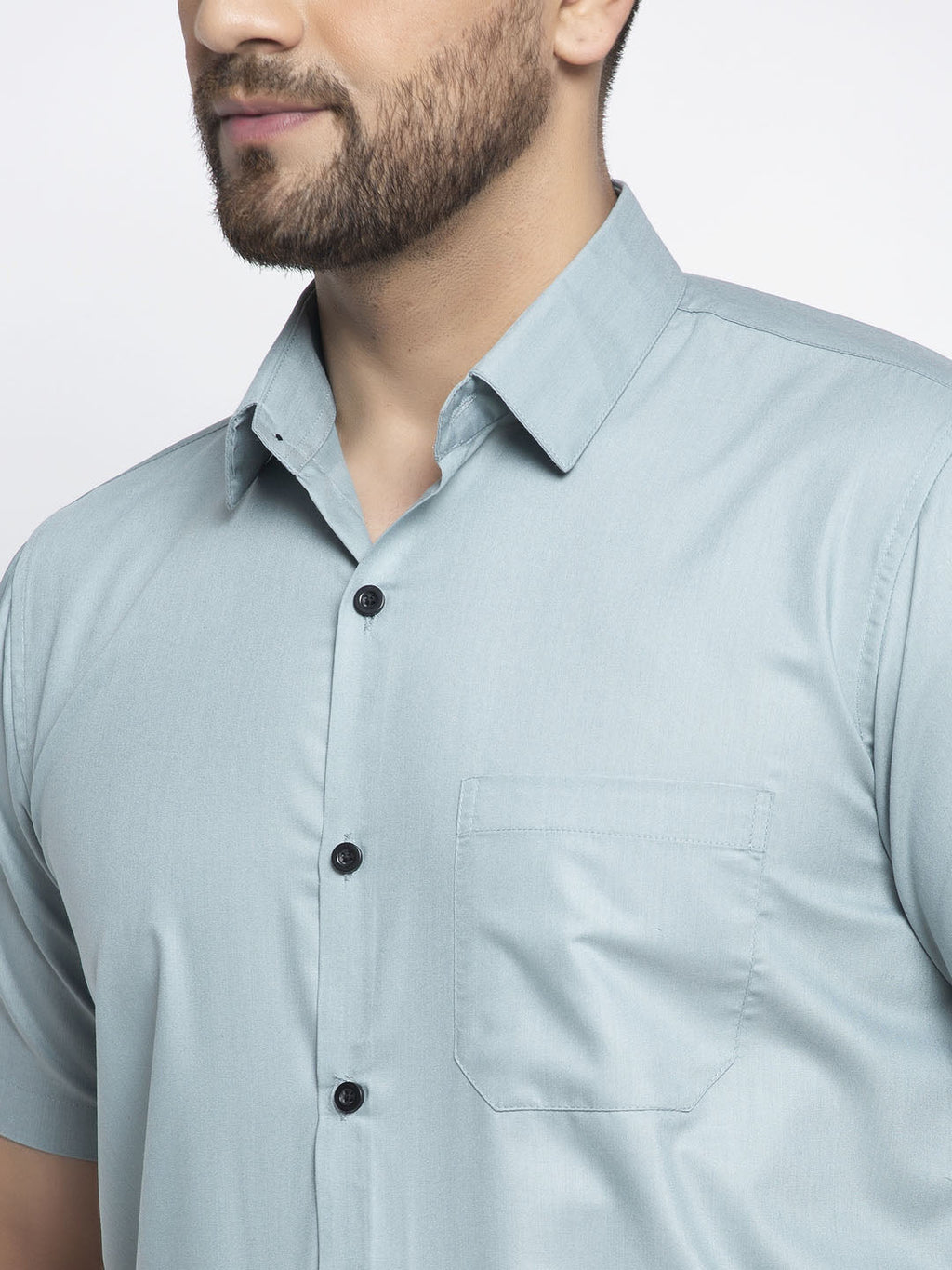 Jainish Green Men's Cotton Half Sleeves Solid Formal Shirts ( SF 754Sea-Green ) | Grocsy