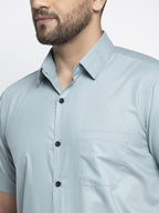 Jainish Green Men's Cotton Half Sleeves Solid Formal Shirts ( SF 754Sea-Green ) | Grocsy