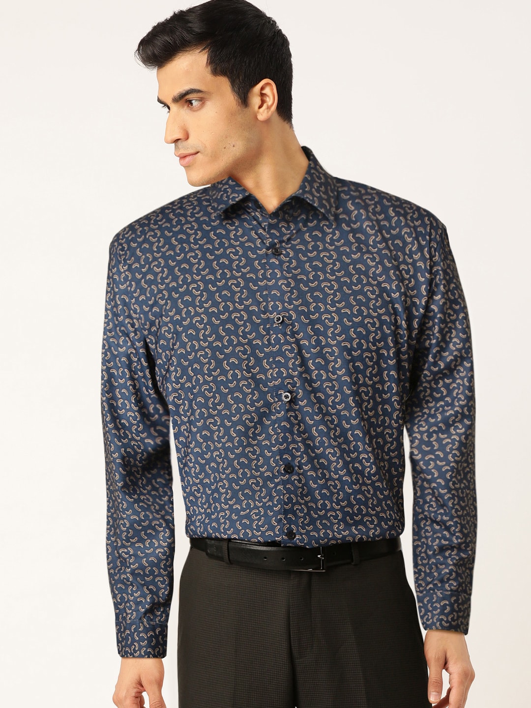 Jainish Navy Men's Cotton Printed Formal Shirt's ( SF 756Navy ) | Grocsy