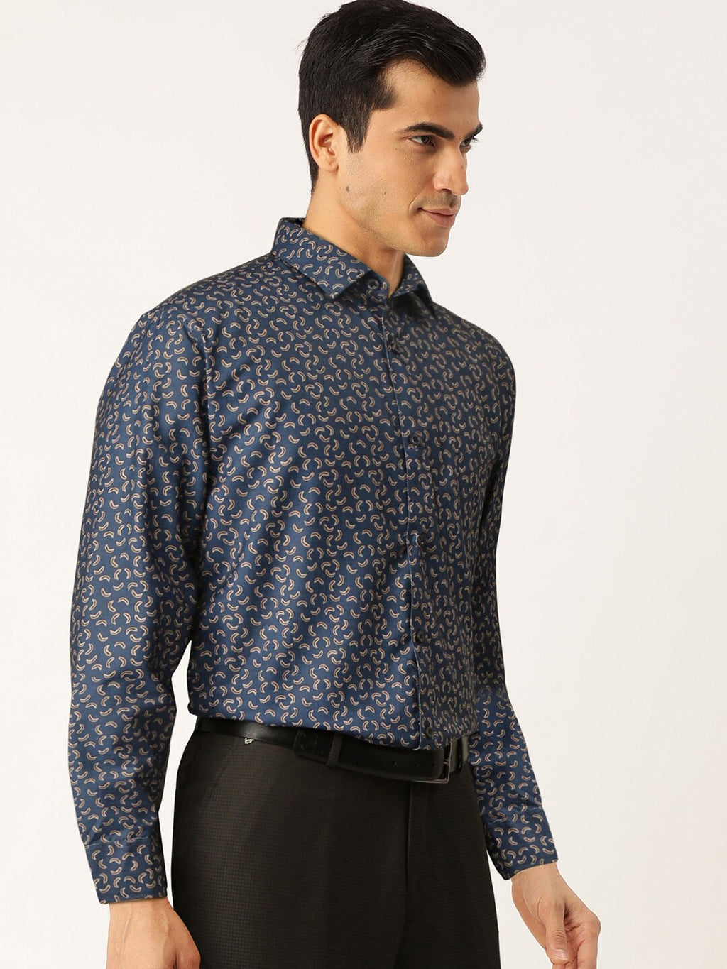 Jainish Navy Men's Cotton Printed Formal Shirt's ( SF 756Navy ) | Grocsy