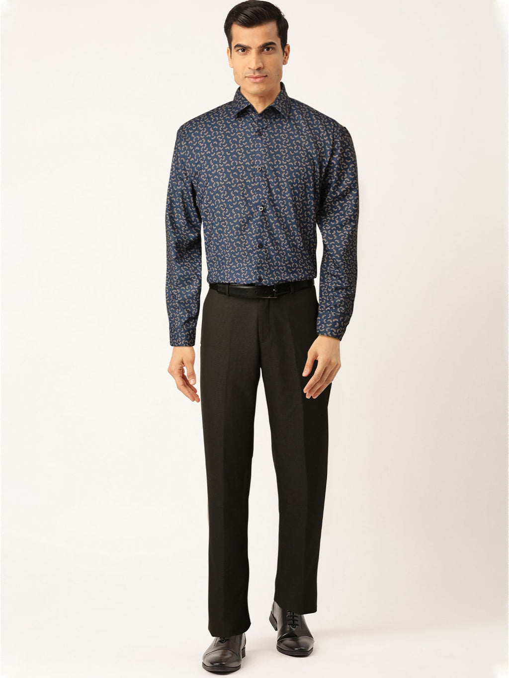 Jainish Navy Men's Cotton Printed Formal Shirt's ( SF 756Navy ) | Grocsy