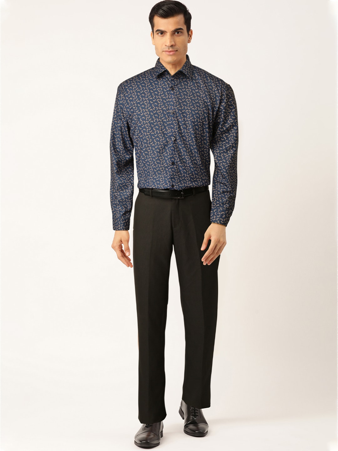 Jainish Navy Men's Cotton Printed Formal Shirt's ( SF 756Navy ) | Grocsy
