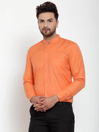 Jainish Orange Men's Cotton Solid Mandarin Collar Formal Shirts ( SF 757Orange ) | Grocsy