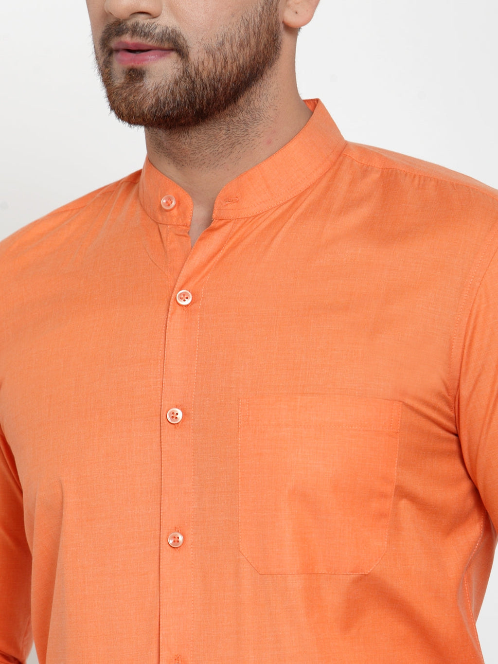 Jainish Orange Men's Cotton Solid Mandarin Collar Formal Shirts ( SF 757Orange ) | Grocsy