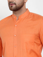 Jainish Orange Men's Cotton Solid Mandarin Collar Formal Shirts ( SF 757Orange ) | Grocsy