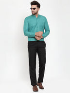 Jainish Green Men's Cotton Solid Mandarin Collar Formal Shirts ( SF 757Pista ) | Grocsy