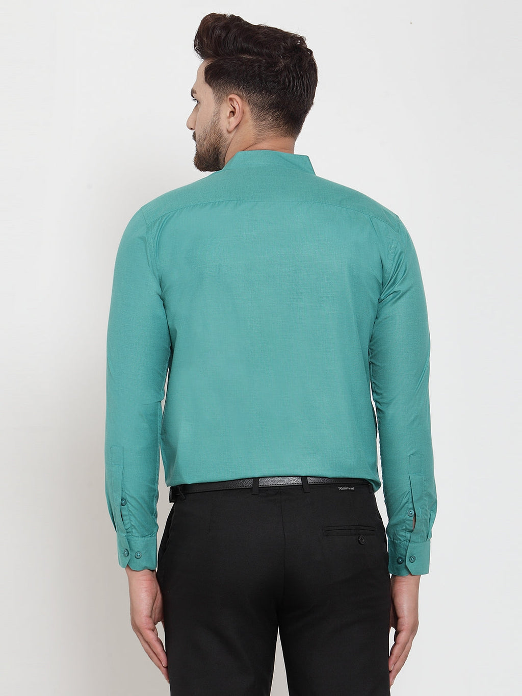 Jainish Green Men's Cotton Solid Mandarin Collar Formal Shirts ( SF 757Pista ) | Grocsy