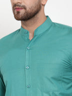 Jainish Green Men's Cotton Solid Mandarin Collar Formal Shirts ( SF 757Pista ) | Grocsy