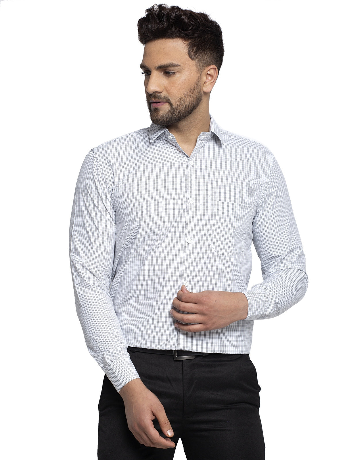 Jainish Black Men's Cotton Checked Formal Shirt's ( SF 758Black ) | Grocsy