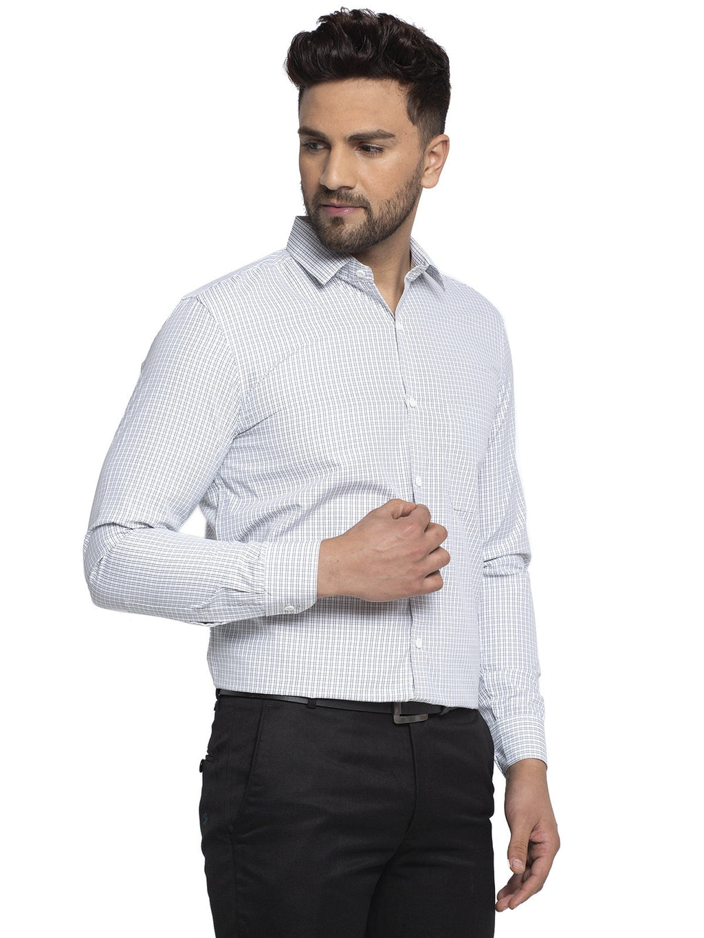 Jainish Black Men's Cotton Checked Formal Shirt's ( SF 758Black ) | Grocsy
