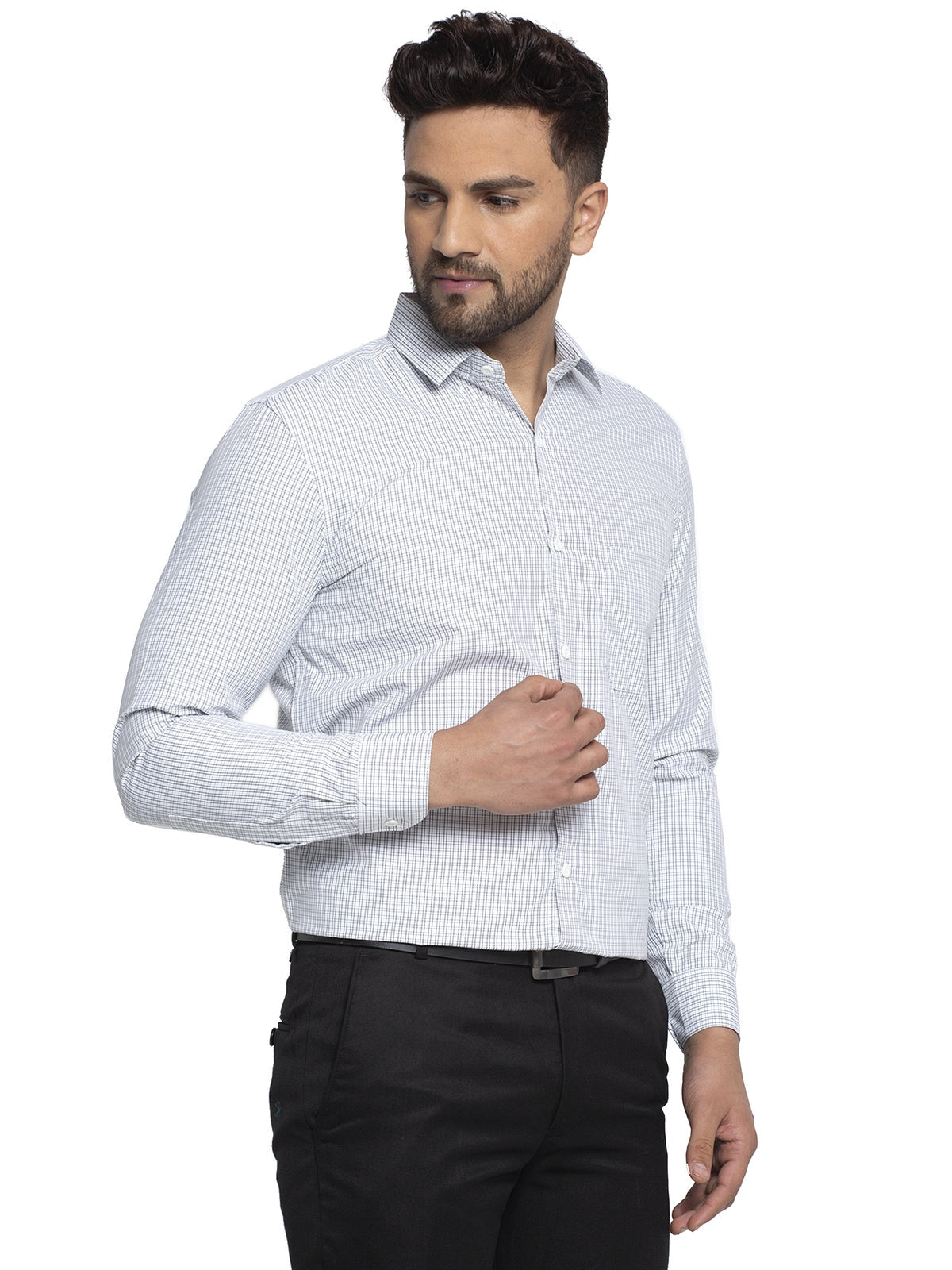 Jainish Black Men's Cotton Checked Formal Shirt's ( SF 758Black ) | Grocsy