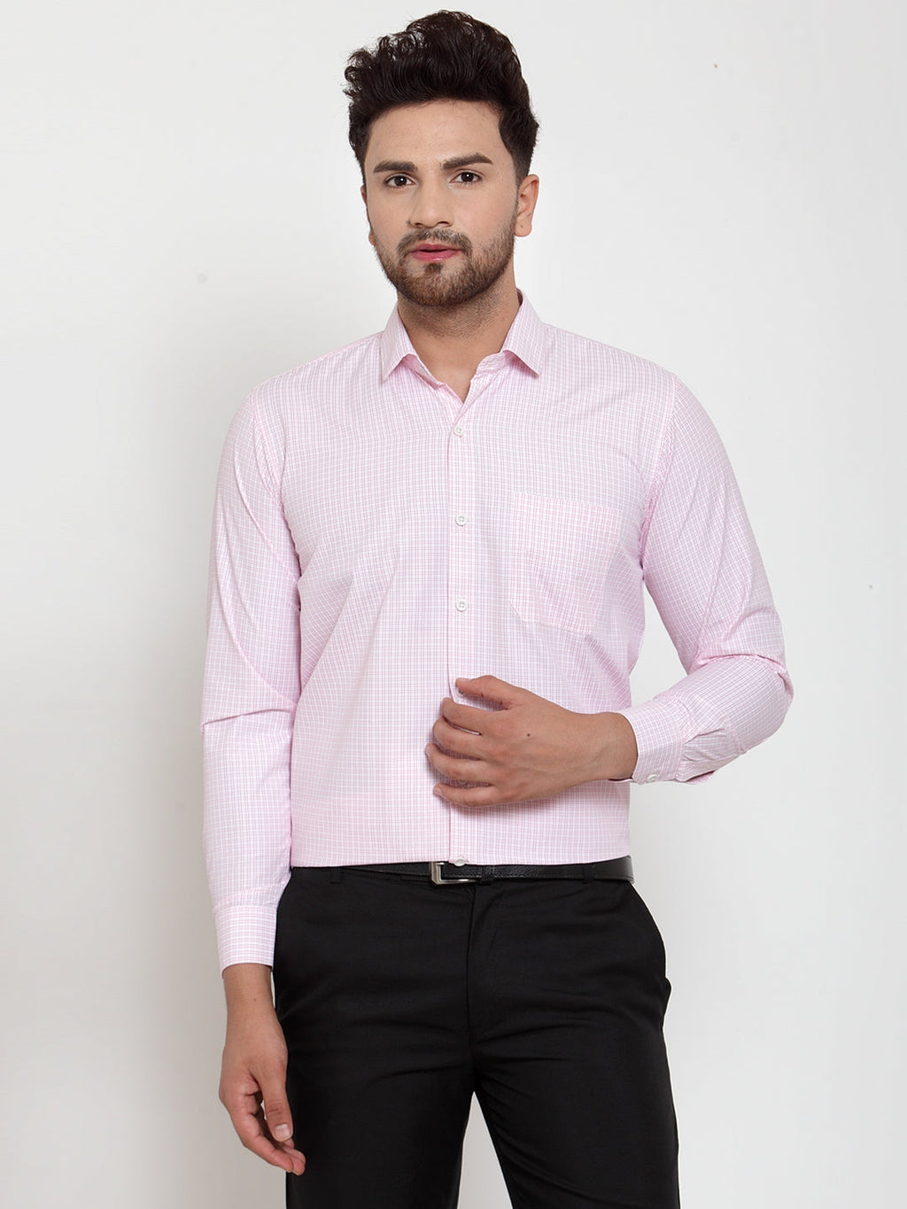 Jainish Pink Men's Cotton Checked Formal Shirt's ( SF 758Pink ) | Grocsy