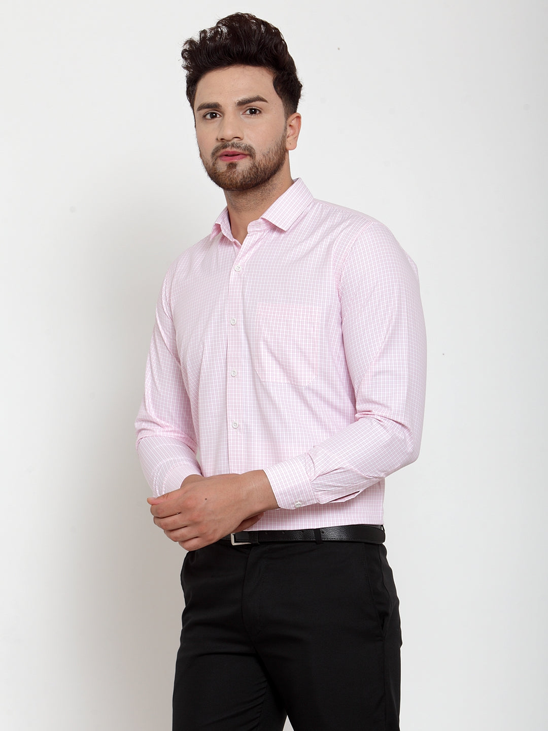 Jainish Pink Men's Cotton Checked Formal Shirt's ( SF 758Pink ) | Grocsy