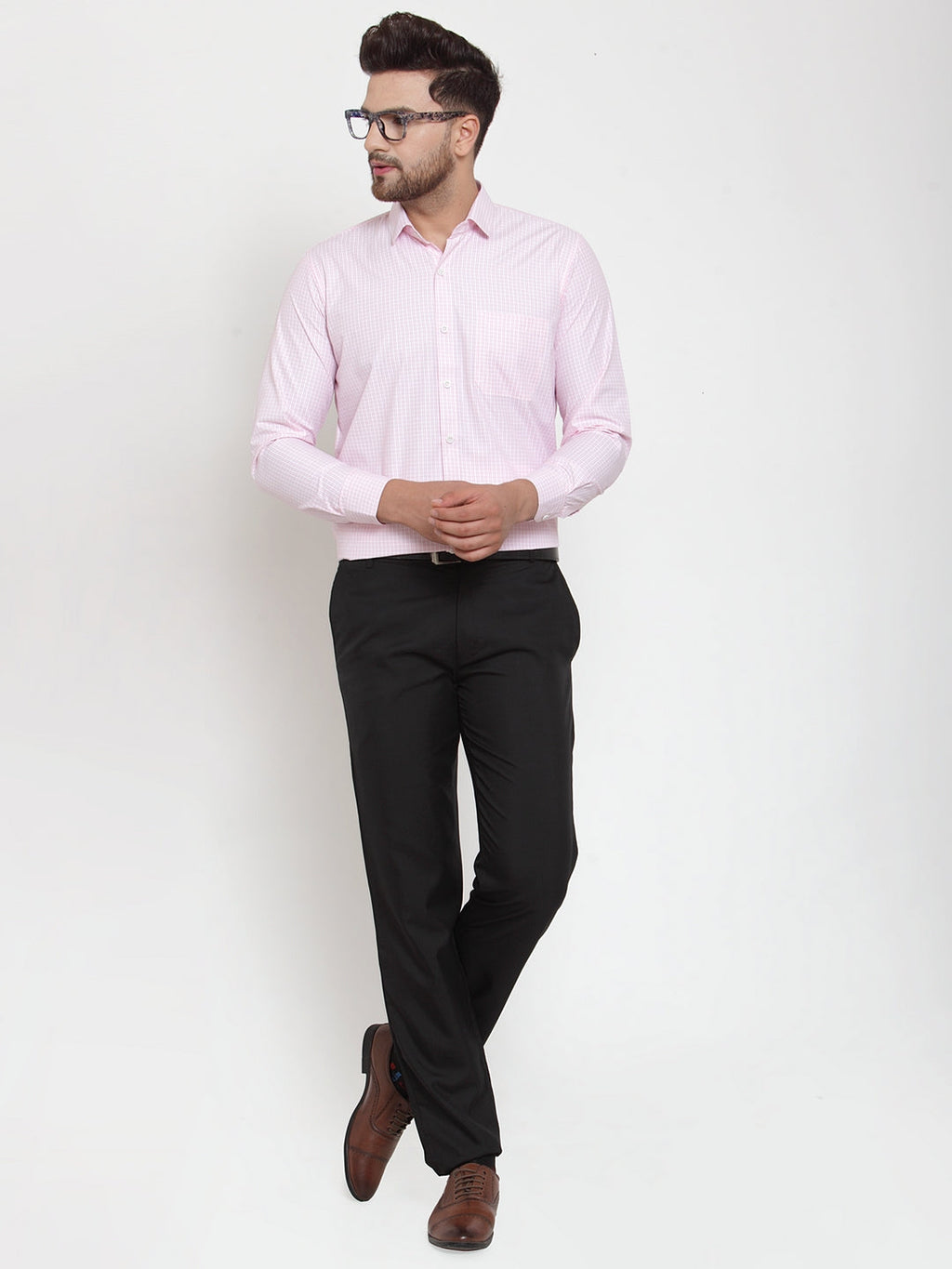 Jainish Pink Men's Cotton Checked Formal Shirt's ( SF 758Pink ) | Grocsy