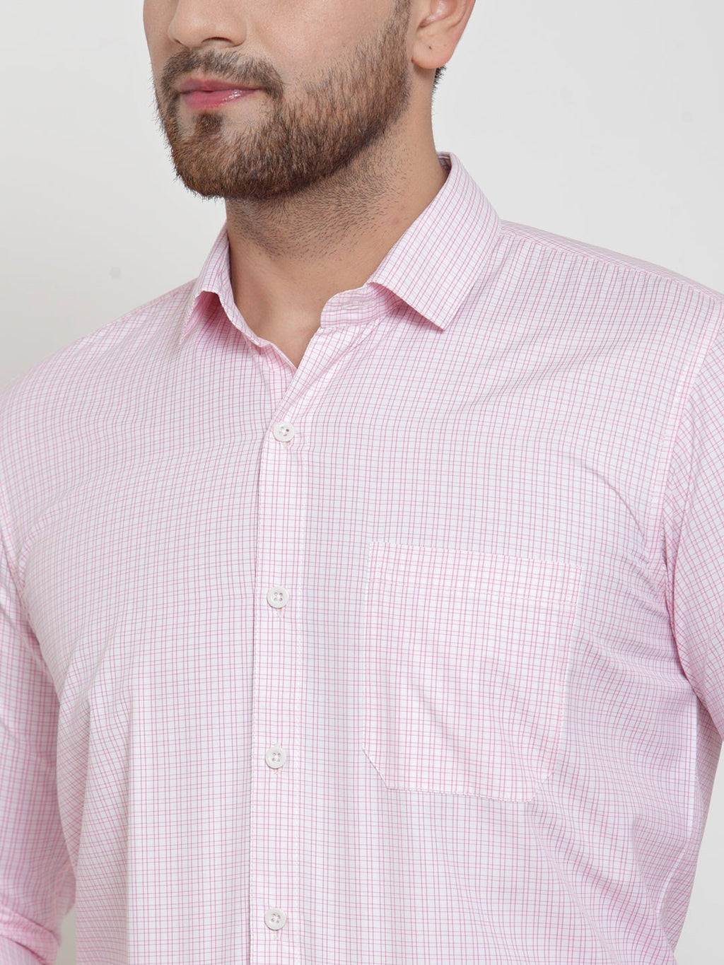 Jainish Pink Men's Cotton Checked Formal Shirt's ( SF 758Pink ) | Grocsy