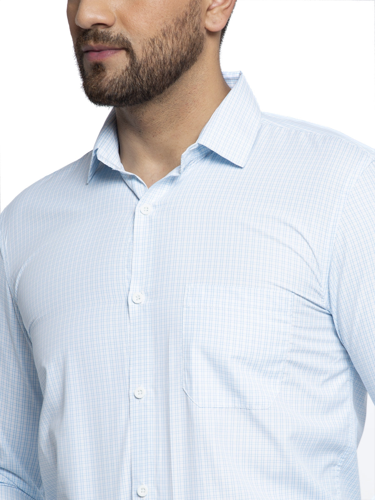 Jainish Blue Men's Cotton Checked Formal Shirt's ( SF 758Sky ) | Grocsy