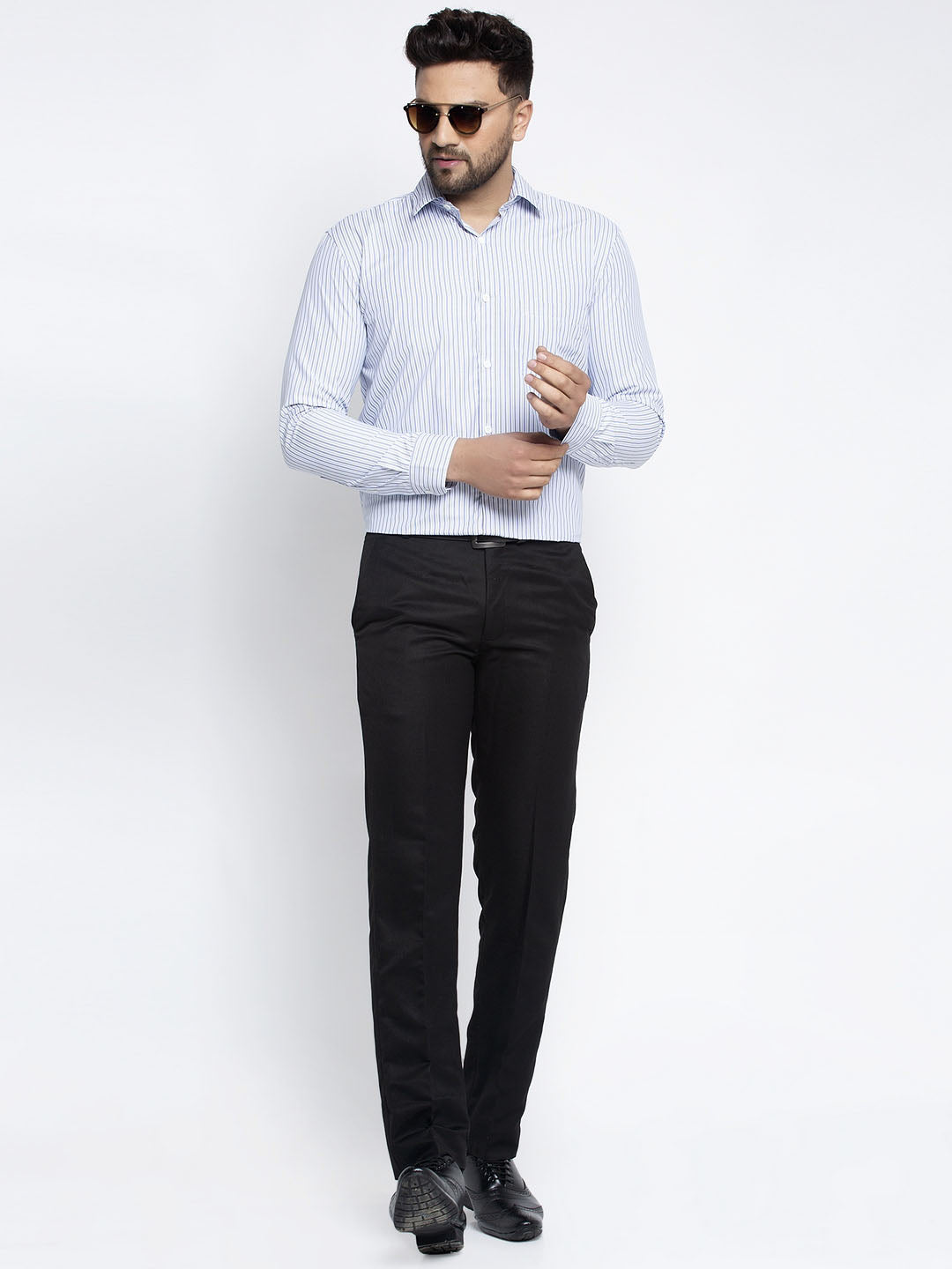 Jainish Blue Men's Cotton Striped Formal Shirt's ( SF 759Light-Blue ) | Grocsy