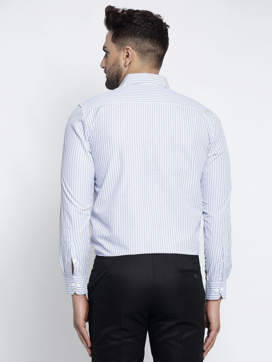 Jainish Blue Men's Cotton Striped Formal Shirt's ( SF 759Light-Blue ) | Grocsy