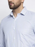 Jainish Blue Men's Cotton Striped Formal Shirt's ( SF 759Light-Blue ) | Grocsy