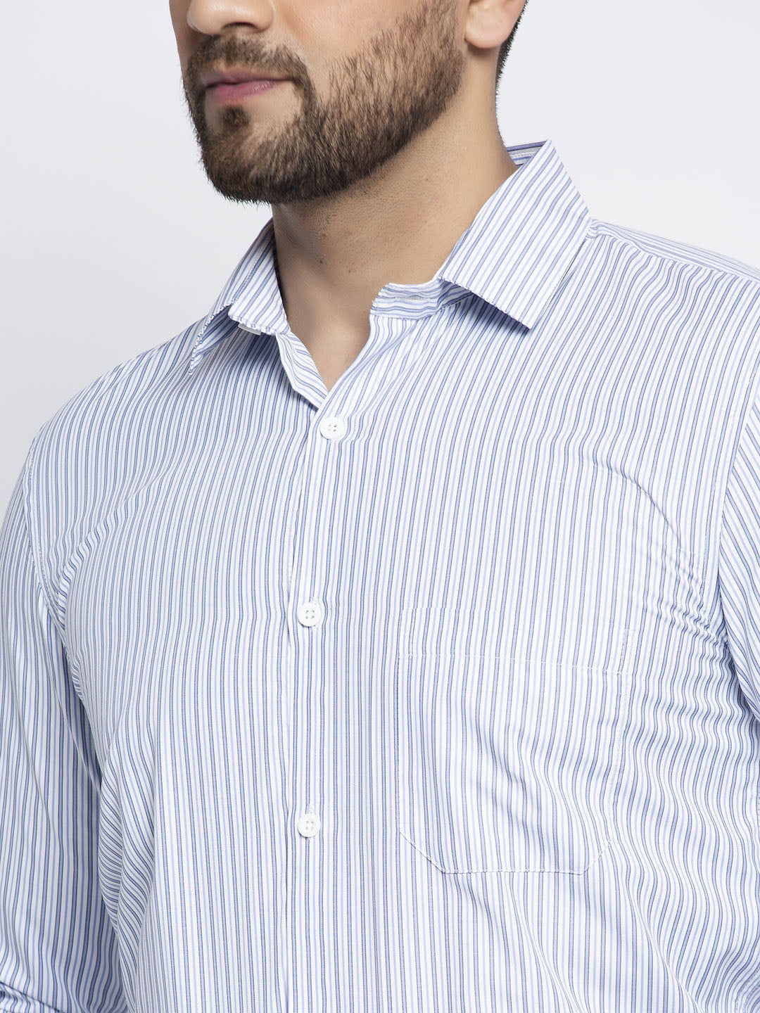 Jainish Blue Men's Cotton Striped Formal Shirt's ( SF 759Light-Blue ) | Grocsy