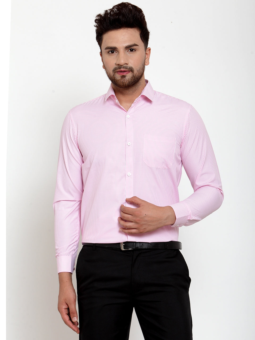 Jainish Pink Men's Cotton Striped Formal Shirt's ( SF 759Pink ) | Grocsy