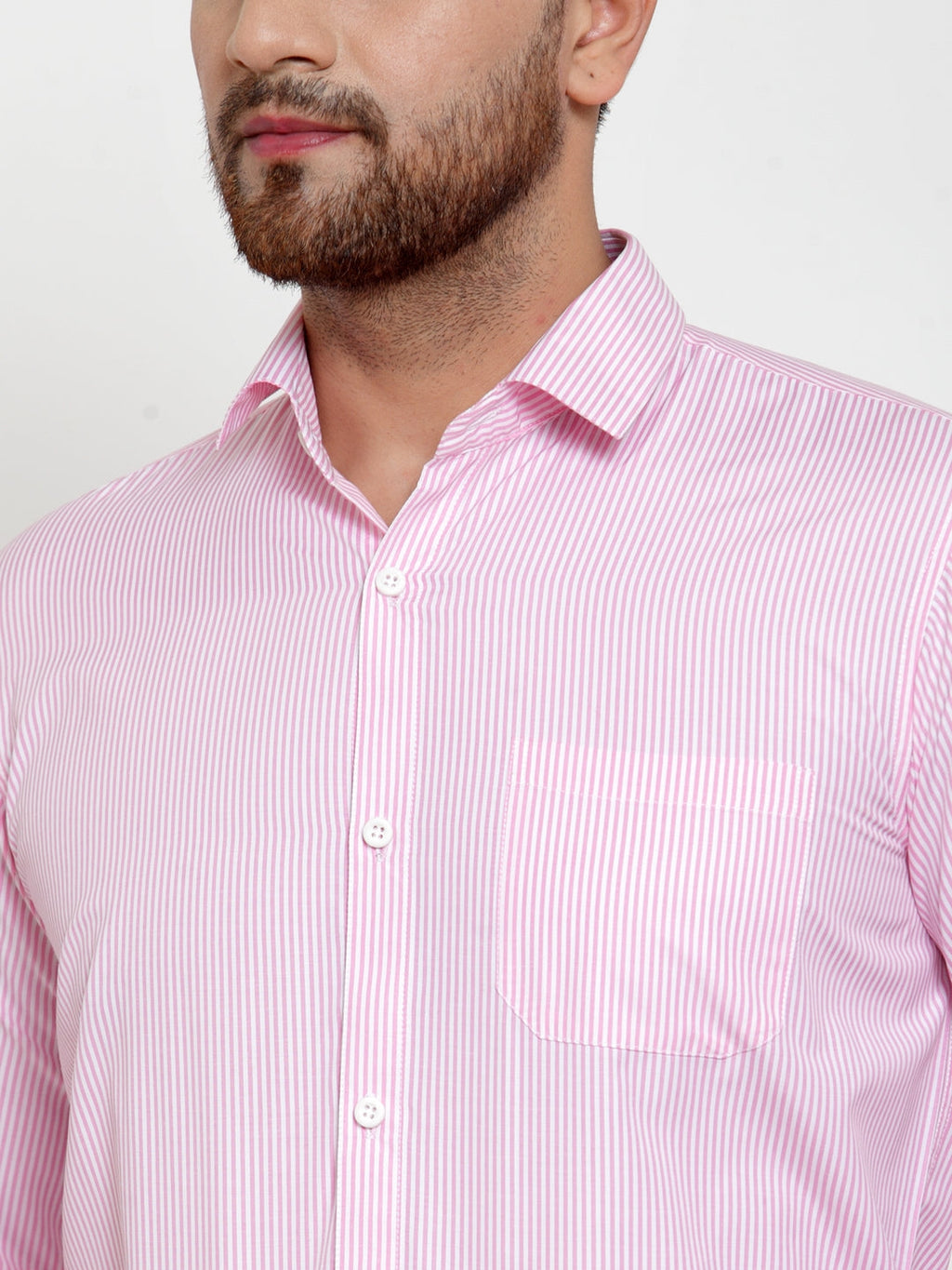 Jainish Pink Men's Cotton Striped Formal Shirt's ( SF 759Pink ) | Grocsy