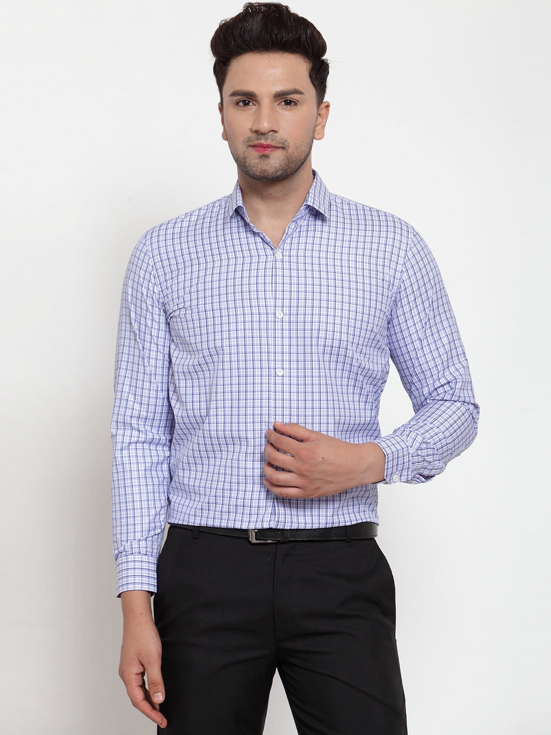 Jainish Blue Men's Cotton Checked Formal Shirt's ( SF 760Blue ) | Grocsy
