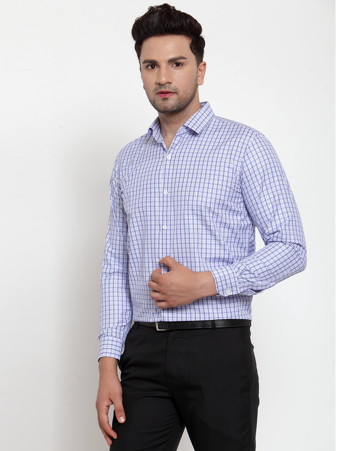 Jainish Blue Men's Cotton Checked Formal Shirt's ( SF 760Blue ) | Grocsy