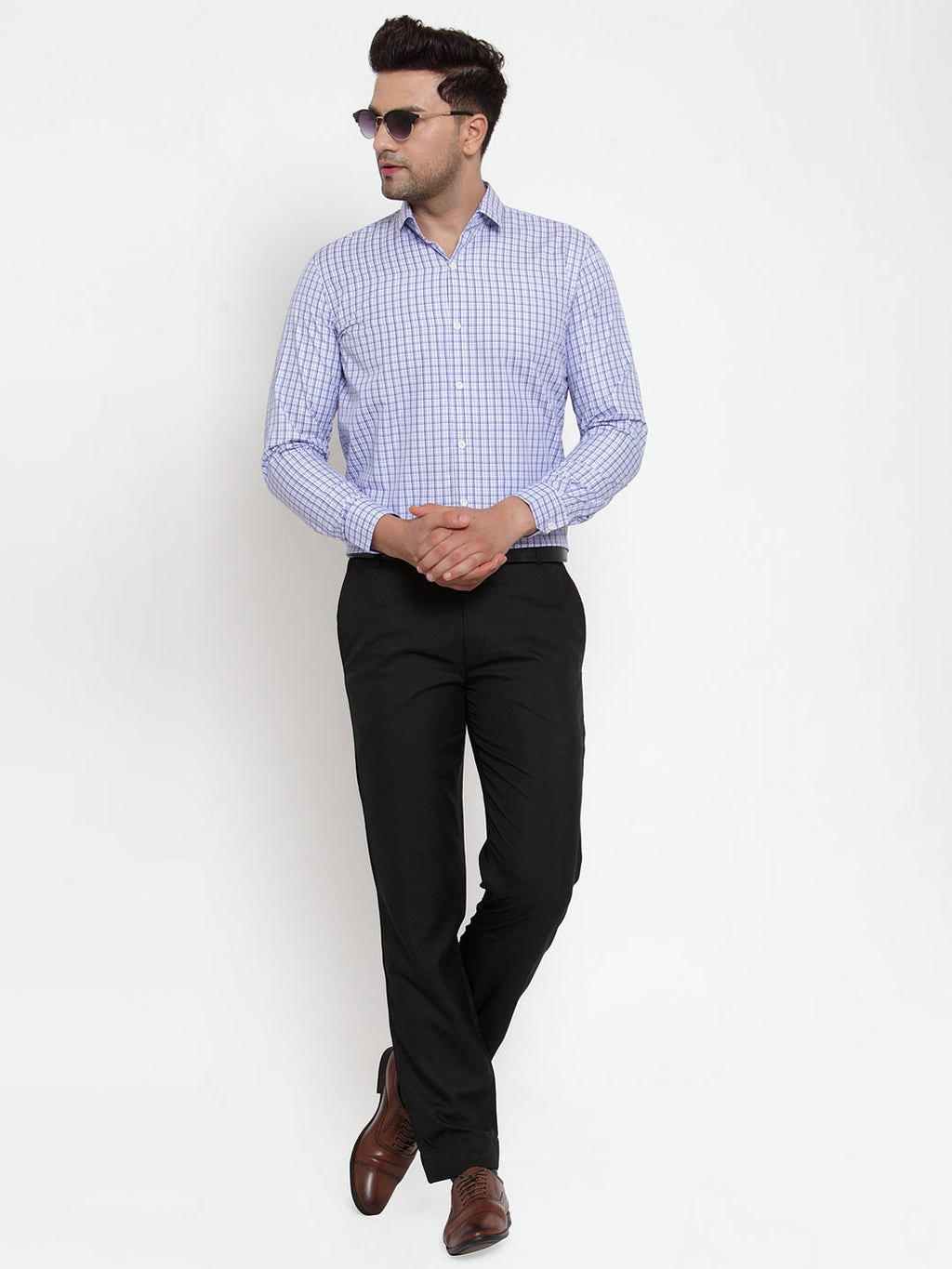 Jainish Blue Men's Cotton Checked Formal Shirt's ( SF 760Blue ) | Grocsy